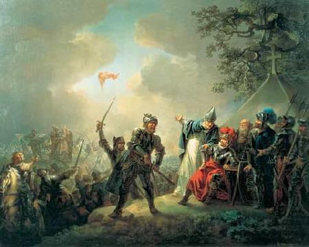 Christian August Lorentzen Dannebrog falling from the sky during the Battle of Lyndanisse, June Norge oil painting art